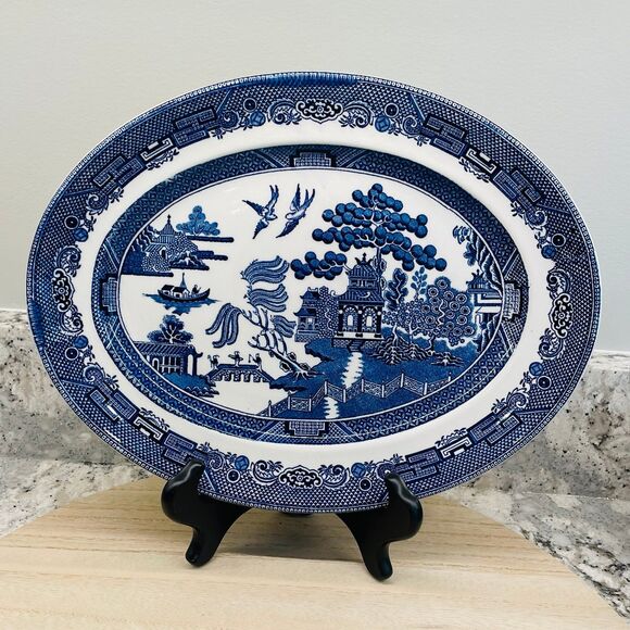 Other - Vintage 12" Oval Blue Willow Serving Dish Plate Johnson Brothers England